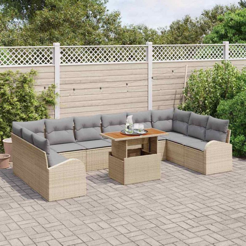 Zestaw Sof na Ogród z poduszką 11 pcs beżowo-jasnoszary