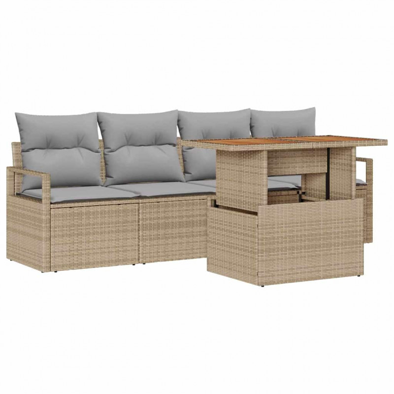 Zestaw Sof na Ogród z poduszką 5 pcs beżowo-jasnoszary
