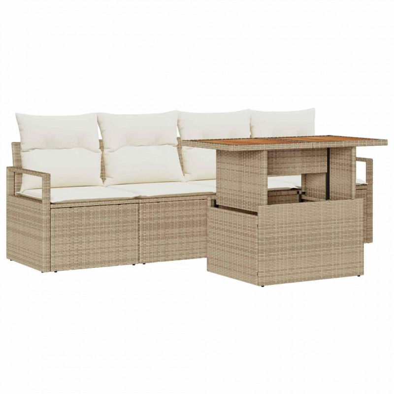 Zestaw Sof na Ogród z poduszką 5 pcs beżowo-kremowy