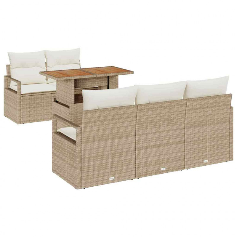 Zestaw Sof na Ogród z poduszką 6 pcs beżowo-kremowy