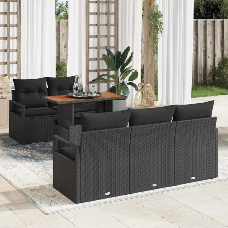 Zestaw Sof na Ogród z poduszką 6 pcs Czarny