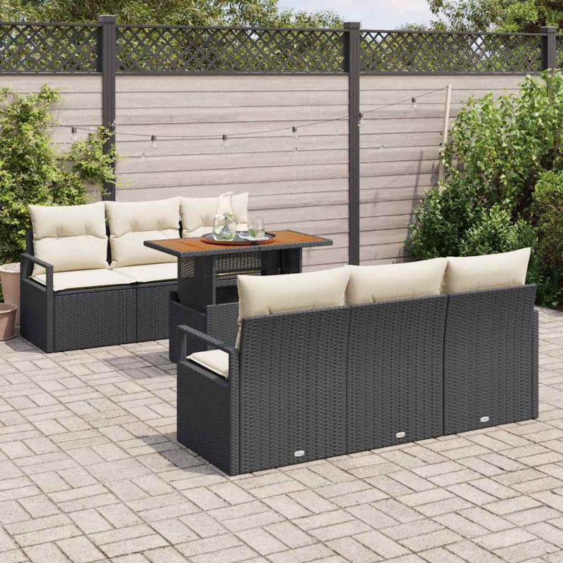Zestaw Sof na Ogród z poduszką 7 pcs Czarny i kremowy