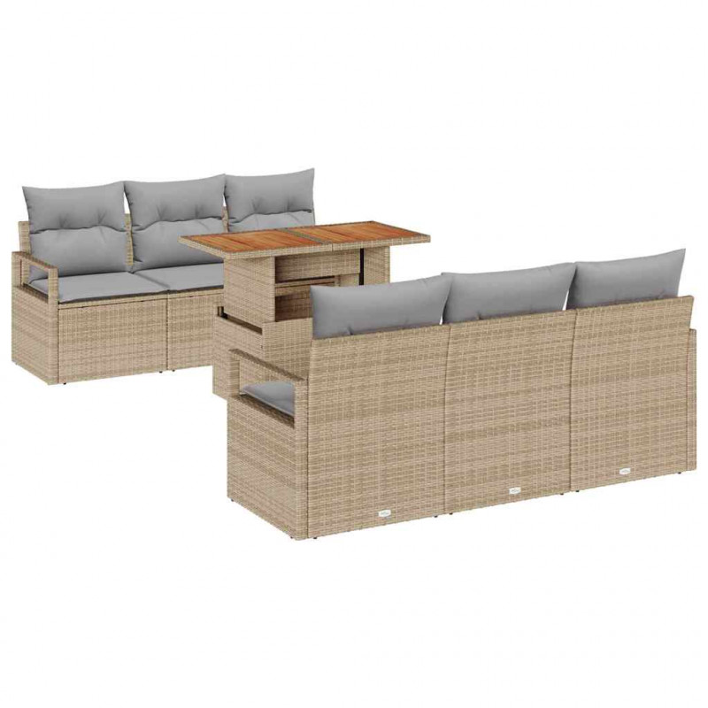 Zestaw Sof na Ogród z poduszką 7 pcs beżowo-jasnoszary
