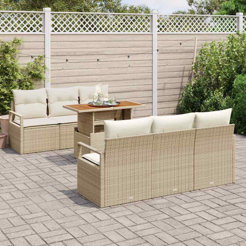 Zestaw Sof na Ogród z poduszką 7 pcs beżowo-kremowy