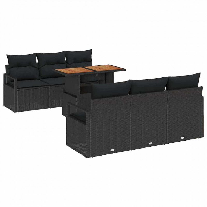 Zestaw Sof na Ogród z poduszką 7 pcs Czarny