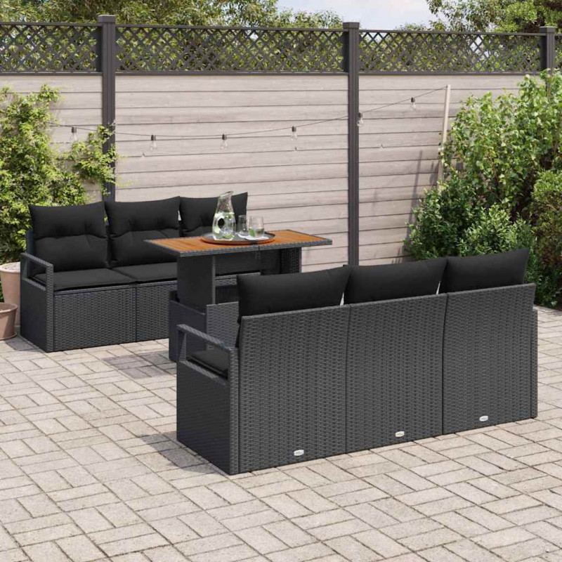 Zestaw Sof na Ogród z poduszką 7 pcs Czarny