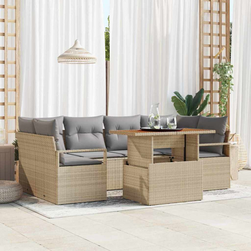 Zestaw Sof na Ogród z poduszką 7 pcs beżowo-jasnoszary