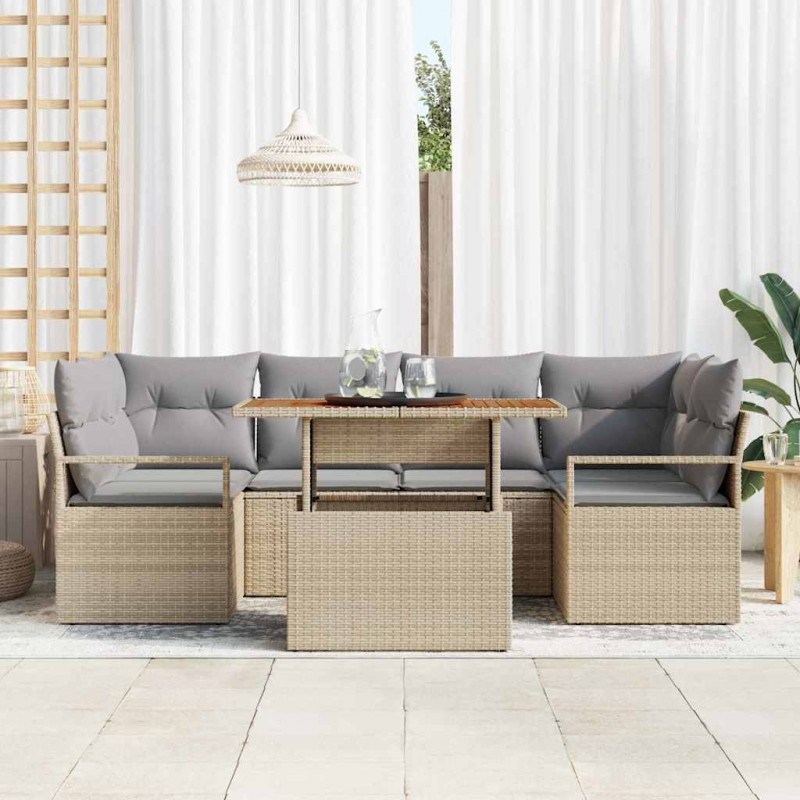 Zestaw Sof na Ogród z poduszką 7 pcs beżowo-jasnoszary