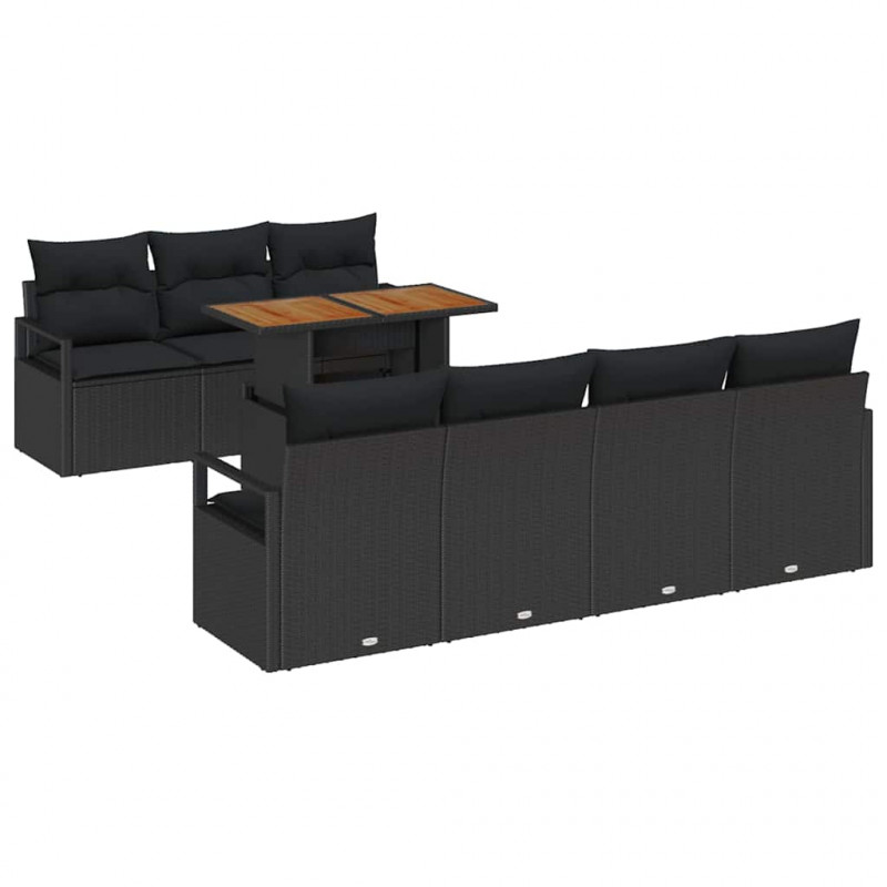 Zestaw Sof na Ogród z poduszką 8 pcs Czarny i Brązowy