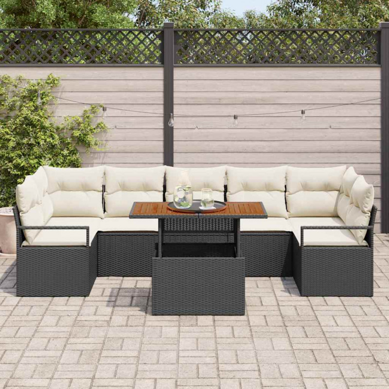 Zestaw Sof na Ogród z poduszką 8 pcs Czarny i kremowy