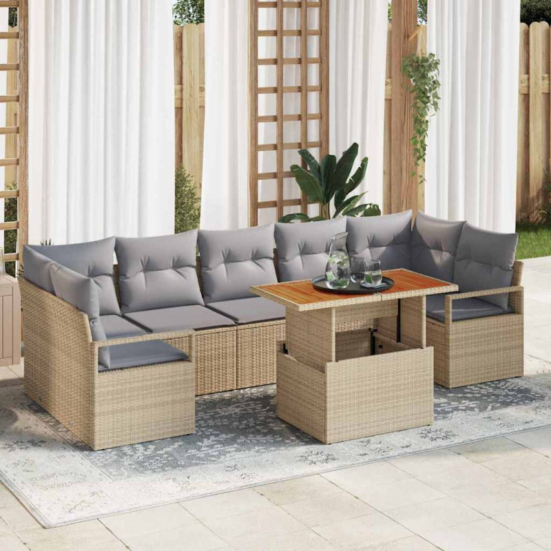 Zestaw Sof na Ogród z poduszką z poduszką 8 pcs Beżowy i szary