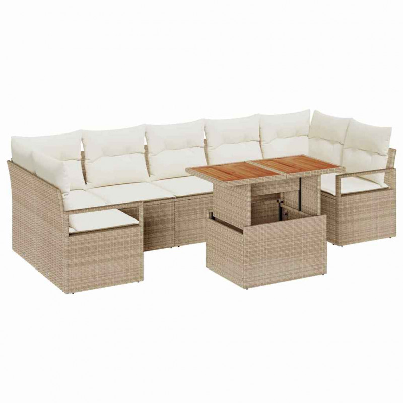 Zestaw Sof na Ogród z poduszką 8 pcs Beżowy i kremowy
