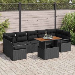 Zestaw Sof na Ogród z poduszką 8 pcs Czarny i Brązowy
