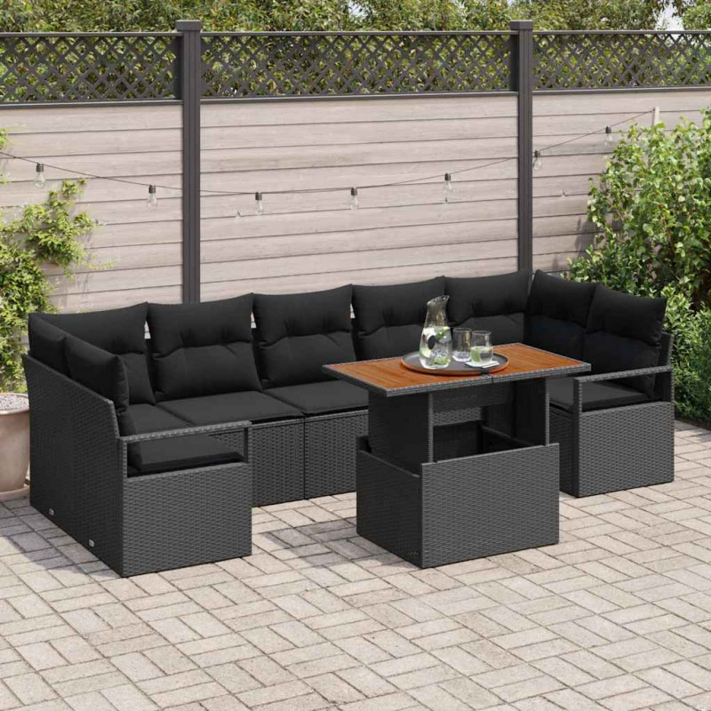 Zestaw Sof na Ogród z poduszką 8 pcs Czarny i Brązowy