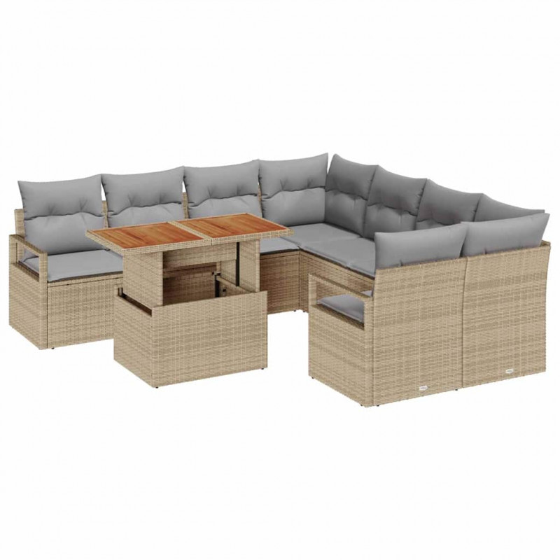 Zestaw do jadalni w ogrodzie z poduszką 9 pcs Beżowy i szary