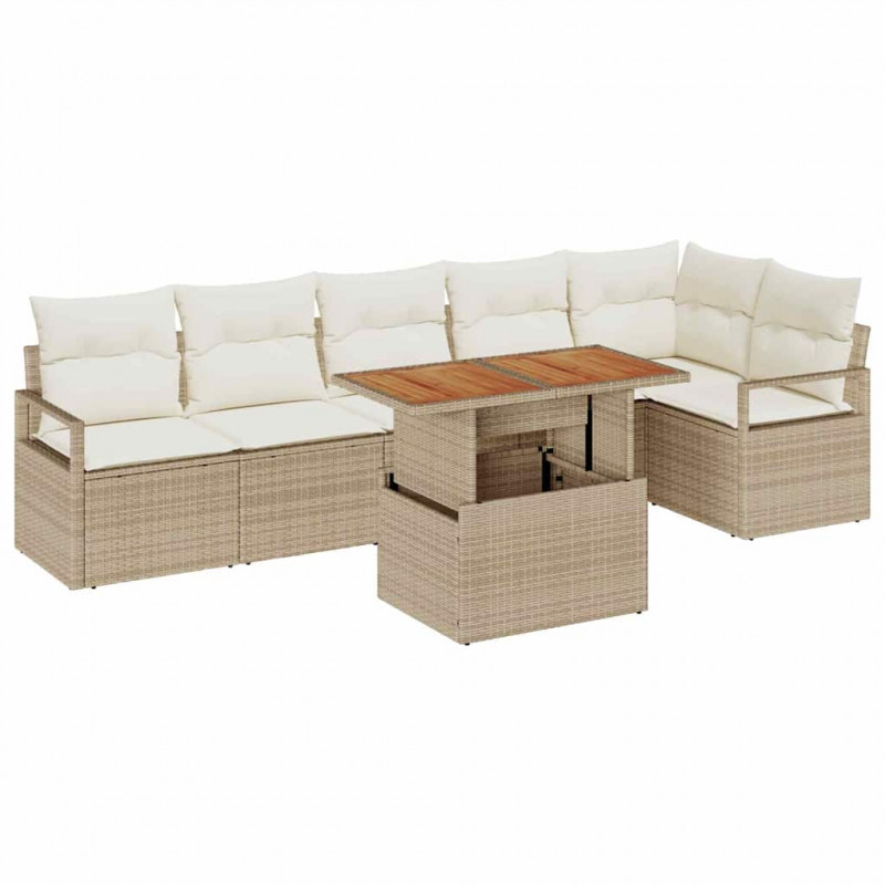 Zestaw do jadalni w ogrodzie z poduszką 7 pcs Beżowy i kremowy