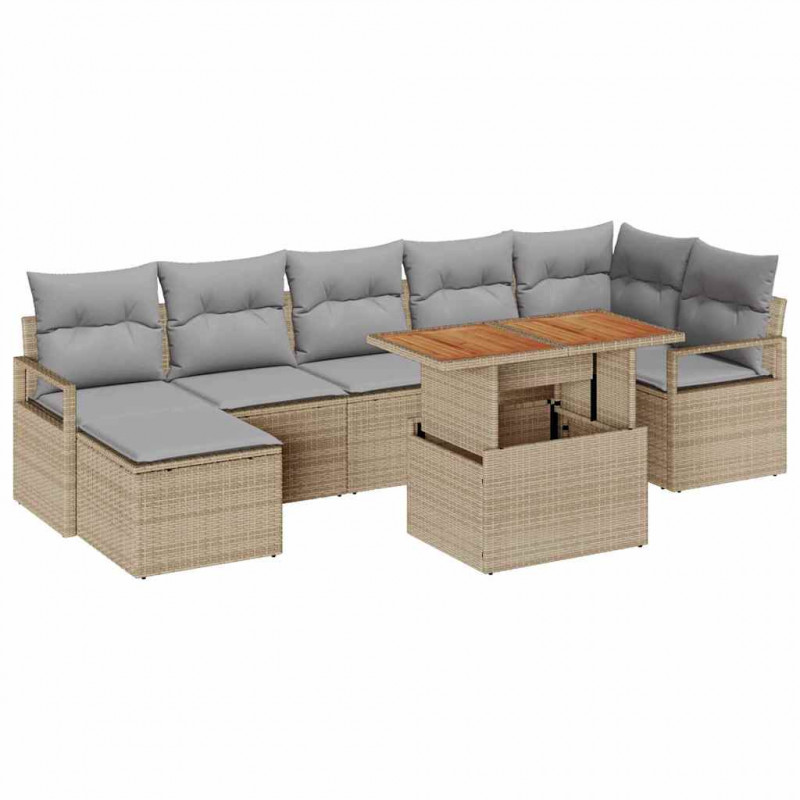 Zestaw do jadalni w ogrodzie z poduszką 8 pcs Beżowy i szary