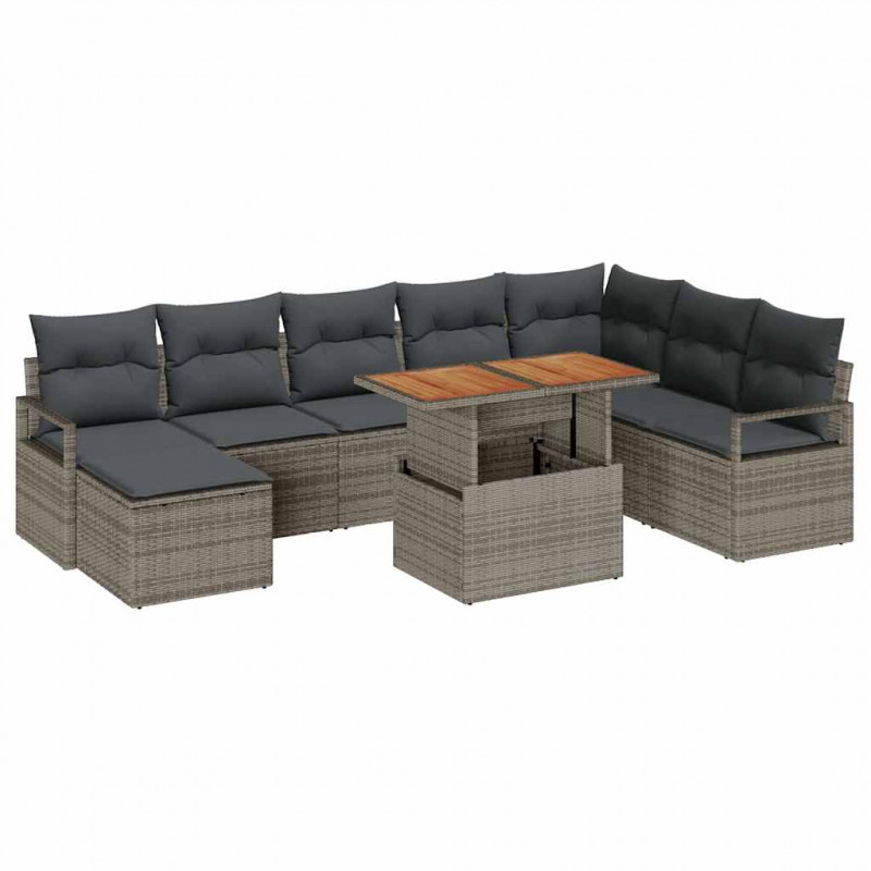 Zestaw Sof na Ogród z poduszką 9 pcs Szary i brązowy