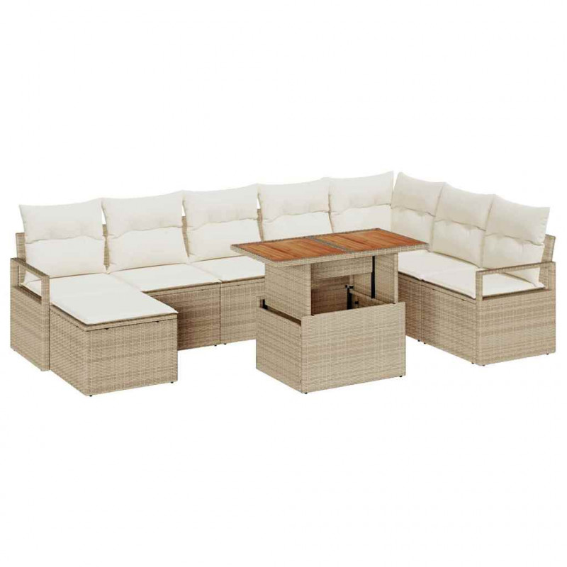 Zestaw Sof na Ogród z poduszką 9 pcs Beżowy i kremowy