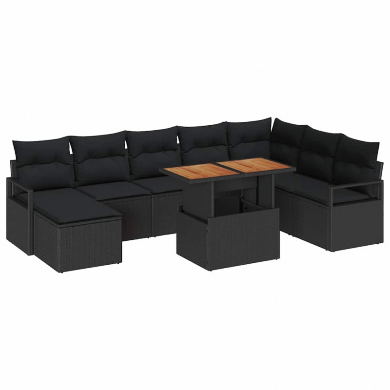Zestaw Sof na Ogród z poduszką 9 pcs Czarny i Brązowy