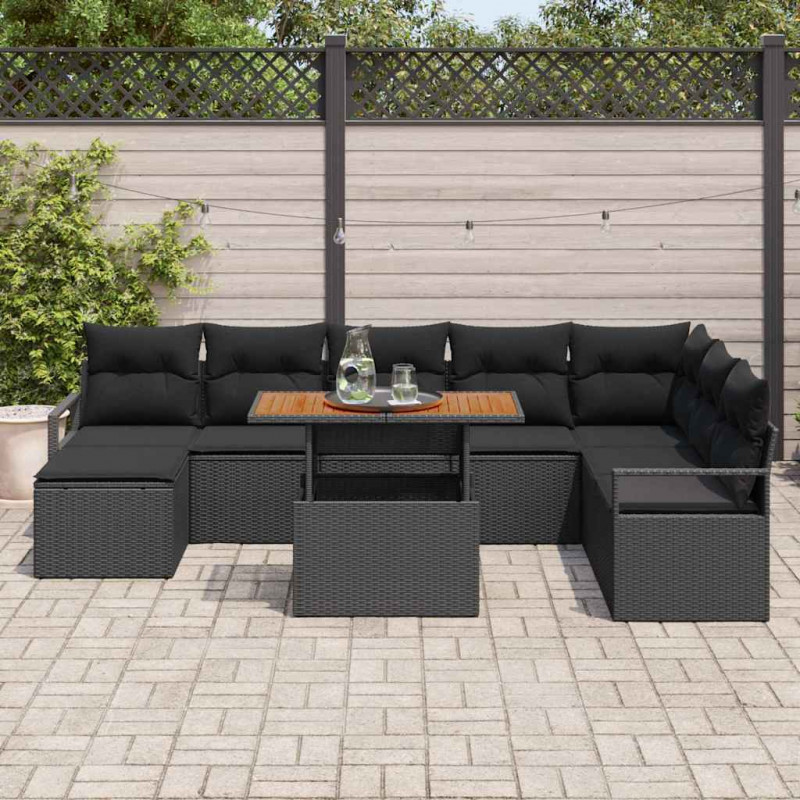 Zestaw Sof na Ogród z poduszką 9 pcs Czarny i Brązowy