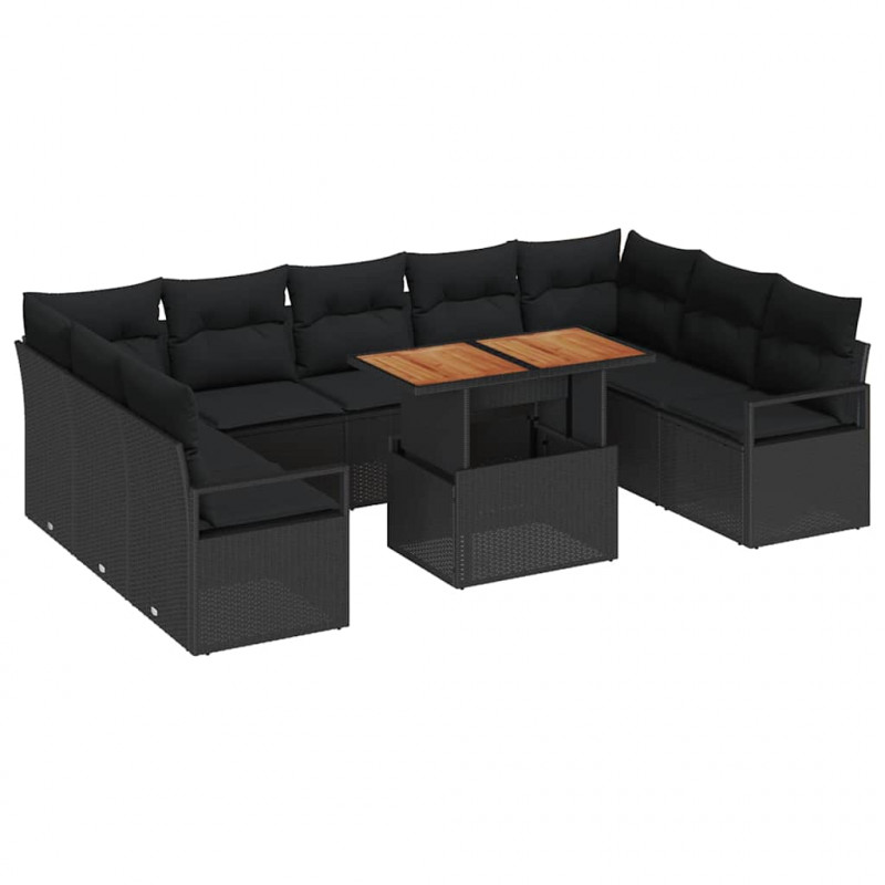 Zestaw Sof na Ogród z poduszką 10 pcs Czarny i Brązowy