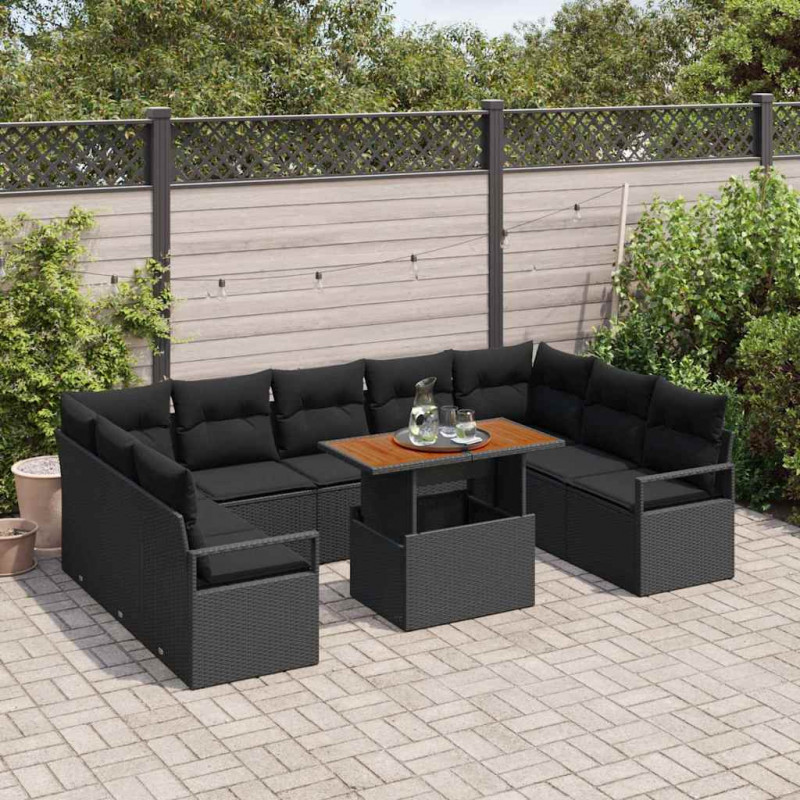 Zestaw Sof na Ogród z poduszką 10 pcs Czarny i Brązowy