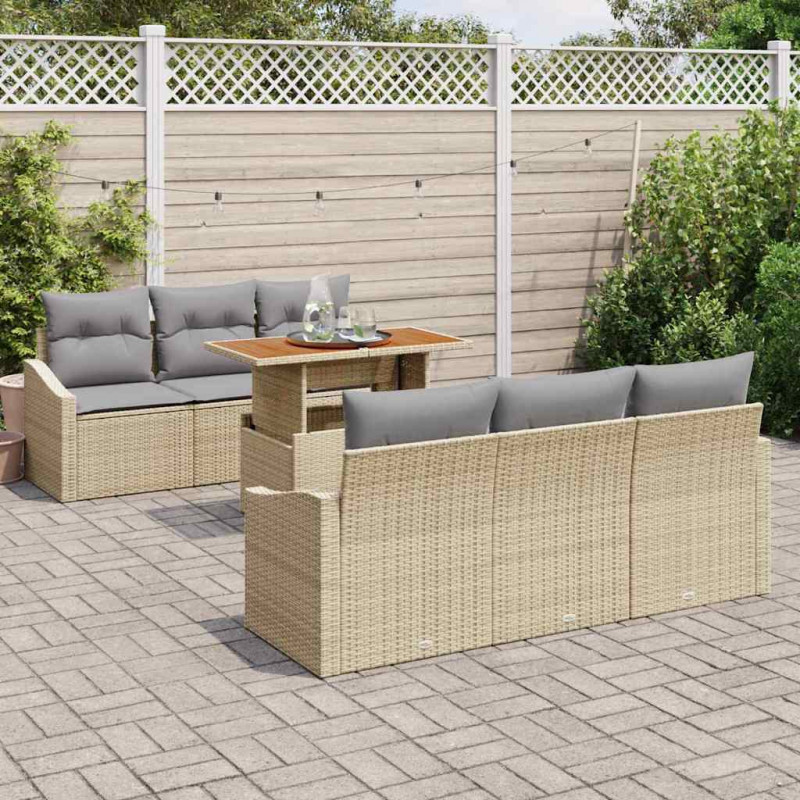 Zestaw Sof na Ogród z poduszką z poduszką 7 pcs Beżowy i szary