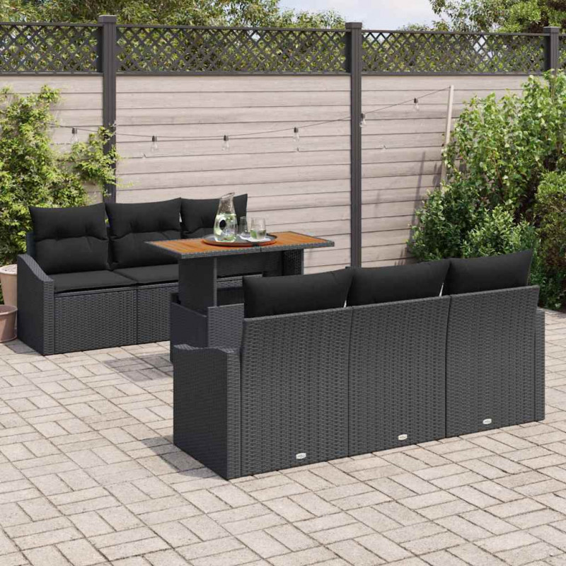 Zestaw Sof na Ogród z poduszką 7 pcs Czarny i Brązowy