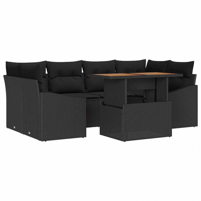 Zestaw do jadalni w ogrodzie z poduszką 7 pcs Czarny i Brązowy