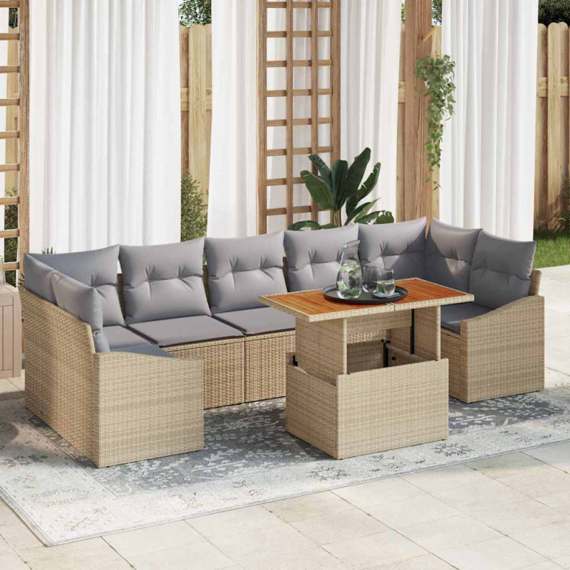 Zestaw do jadalni w ogrodzie z poduszką 8 pcs Beżowy i szary