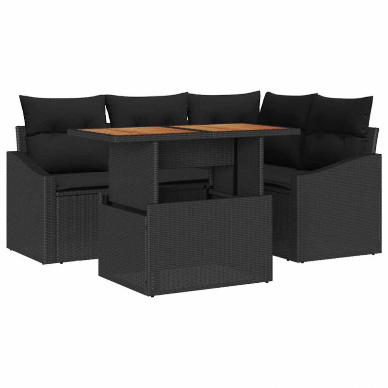 Zestaw do jadalni w ogrodzie z poduszką 5 pcs Czarny i Brązowy