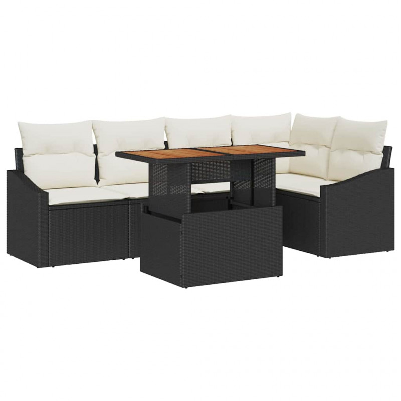 Zestaw do jadalni w ogrodzie z poduszką 6 pcs Czarny i kremowy