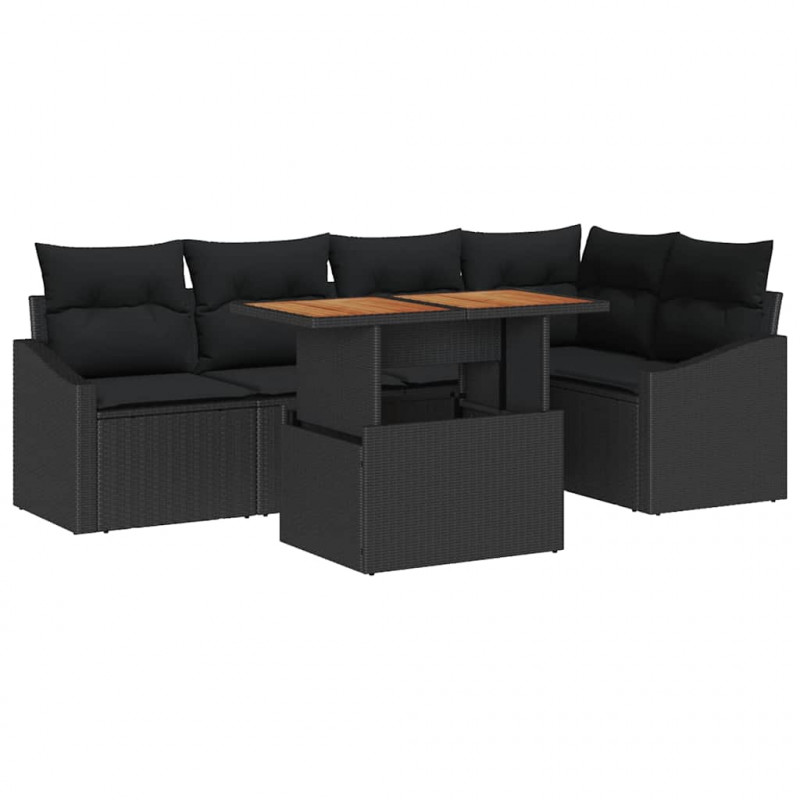 Zestaw do jadalni w ogrodzie z poduszką 6 pcs Czarny i Brązowy