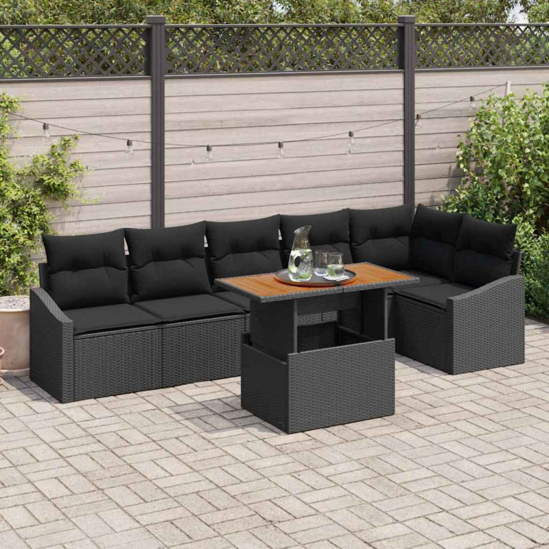 Zestaw do jadalni w ogrodzie z poduszką 7 pcs Czarny i Brązowy