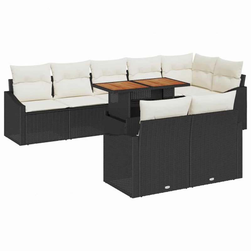 Zestaw Sof na Ogród z poduszką 9 pcs Czarny i kremowy