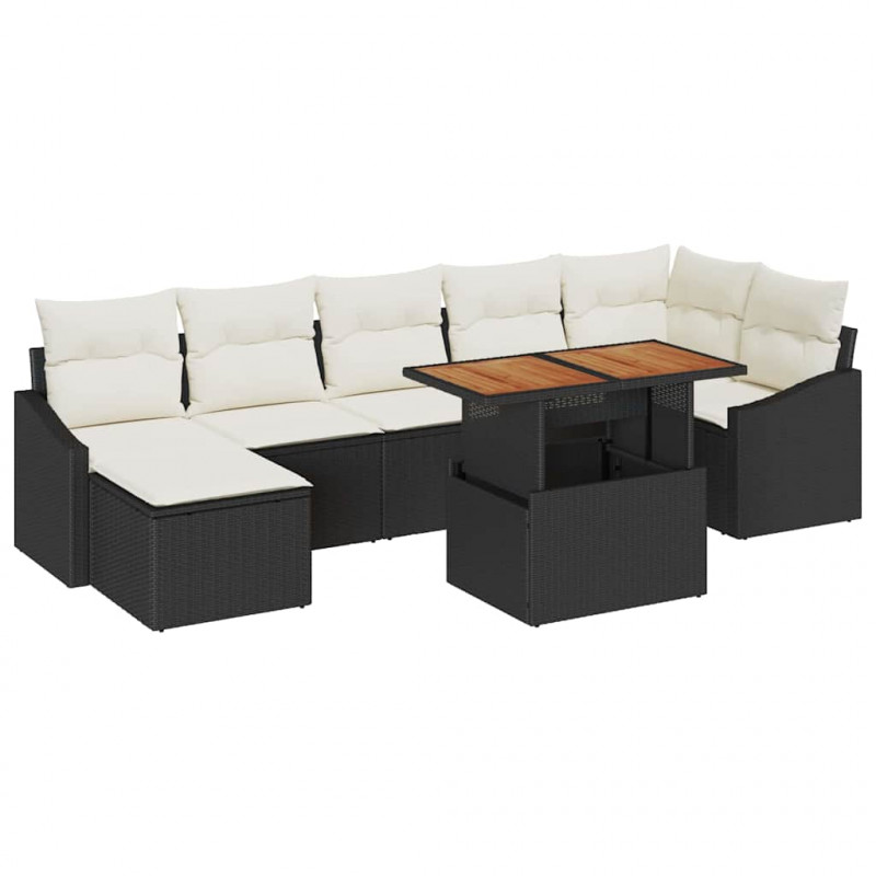 Zestaw do jadalni w ogrodzie z poduszką 8 pcs Czarny i kremowy