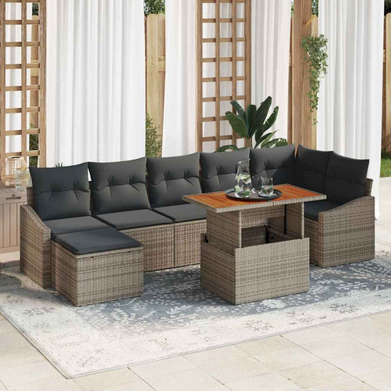 Zestaw do jadalni w ogrodzie z poduszką 8 pcs Szary i brązowy