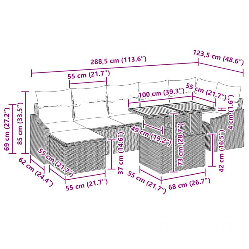 Zestaw do jadalni w ogrodzie z poduszką 8 pcs Beżowy i kremowy
