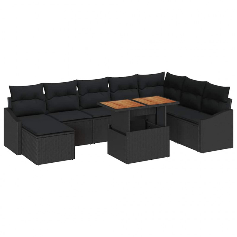 Zestaw do jadalni w ogrodzie z poduszką 9 pcs Czarny i Brązowy