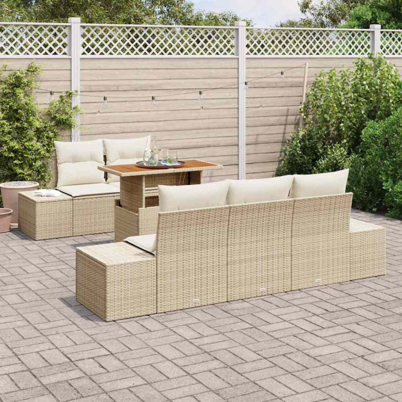 Zestaw do jadalni w ogrodzie z poduszką 6 pcs Beżowy i kremowy