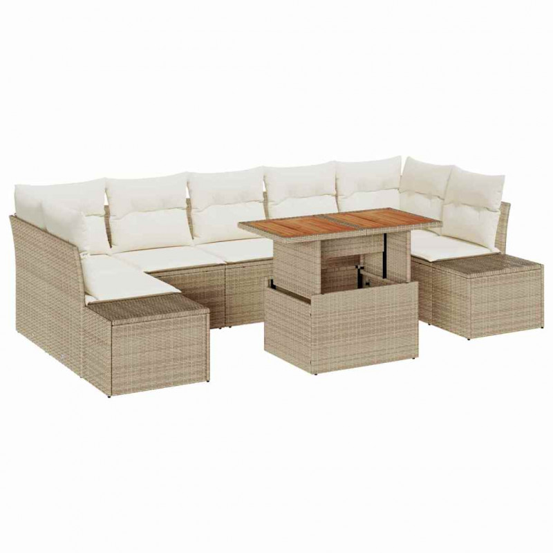 Zestaw do jadalni w ogrodzie z poduszką 8 pcs Beżowy i kremowy