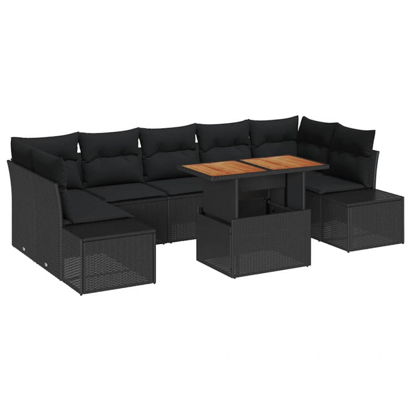 Zestaw do jadalni w ogrodzie z poduszką 8 pcs Czarny i Brązowy