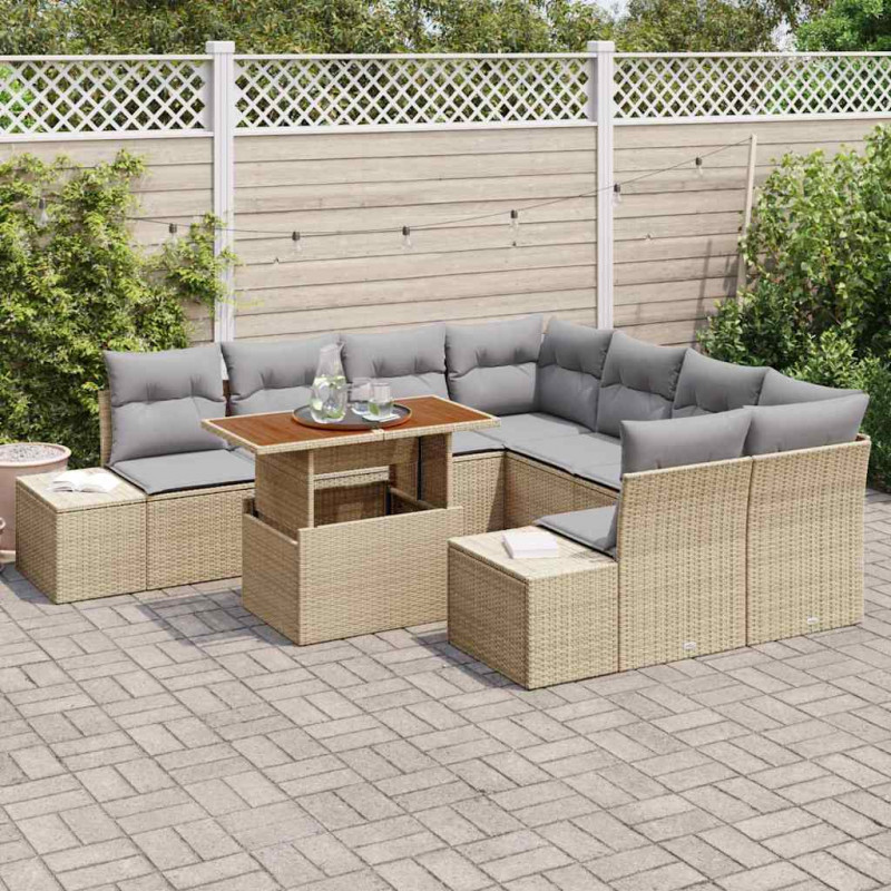 Zestaw do jadalni w ogrodzie z poduszką 9 pcs Beżowy i szary