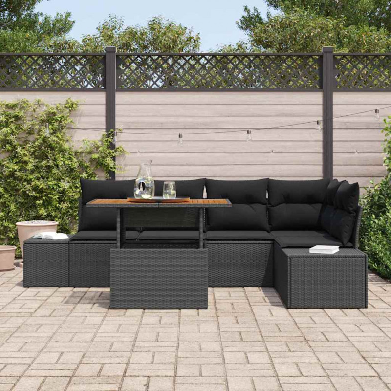 Zestaw do jadalni w ogrodzie z poduszką 6 pcs Czarny i Brązowy
