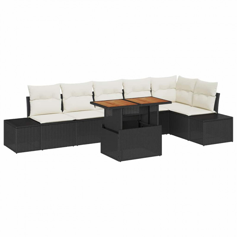 Zestaw do jadalni w ogrodzie z poduszką 7 pcs Czarny i kremowy