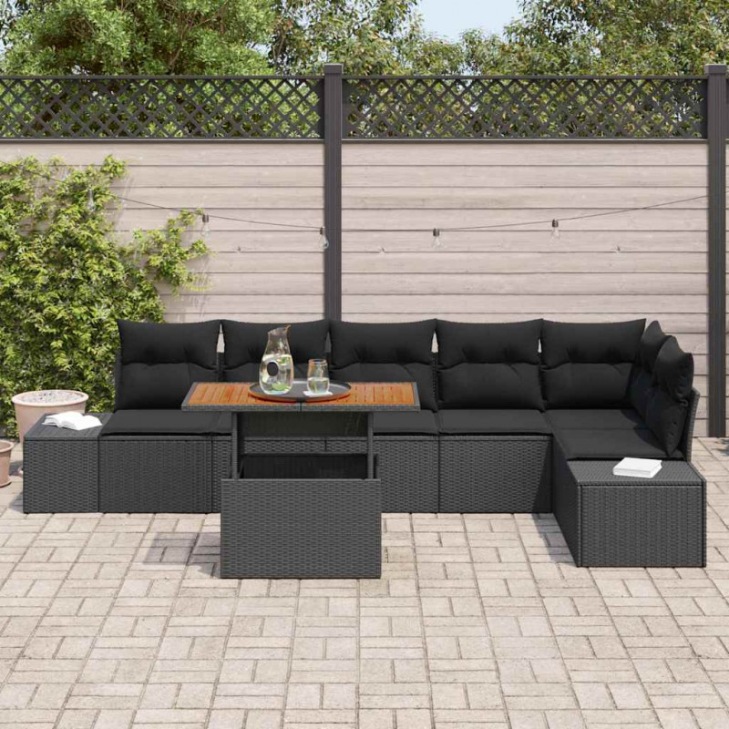 Zestaw do jadalni w ogrodzie z poduszką 7 pcs Czarny i Brązowy