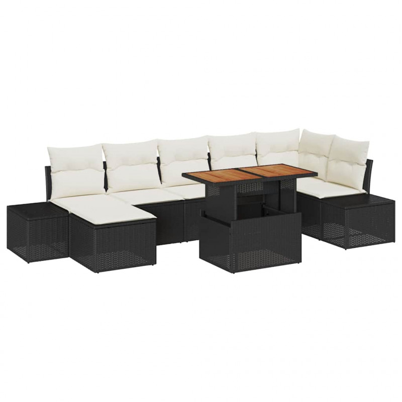 Zestaw Sof na Ogród z poduszką 8 pcs Czarny i kremowy