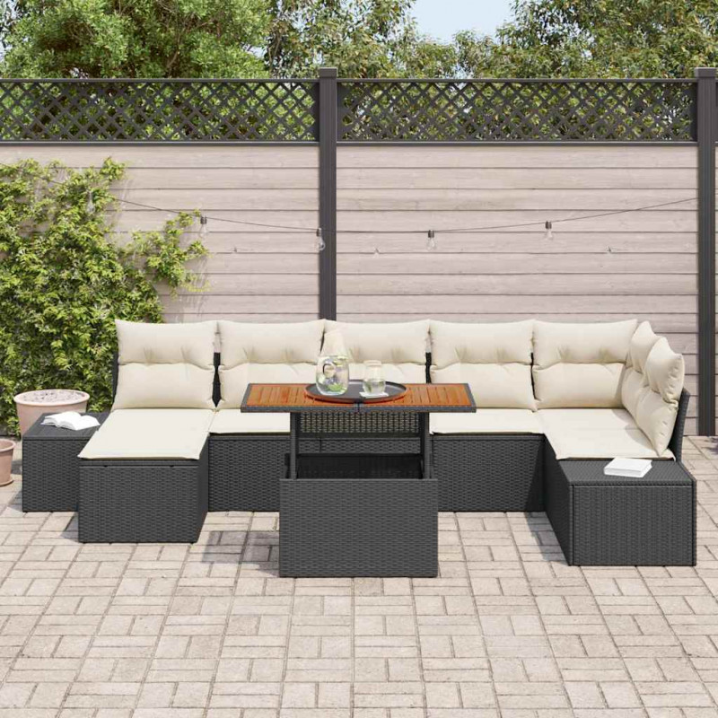 Zestaw Sof na Ogród z poduszką 8 pcs Czarny i kremowy