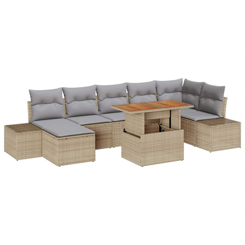 Zestaw Sof na Ogród z poduszką 8 pcs Beżowy i szary